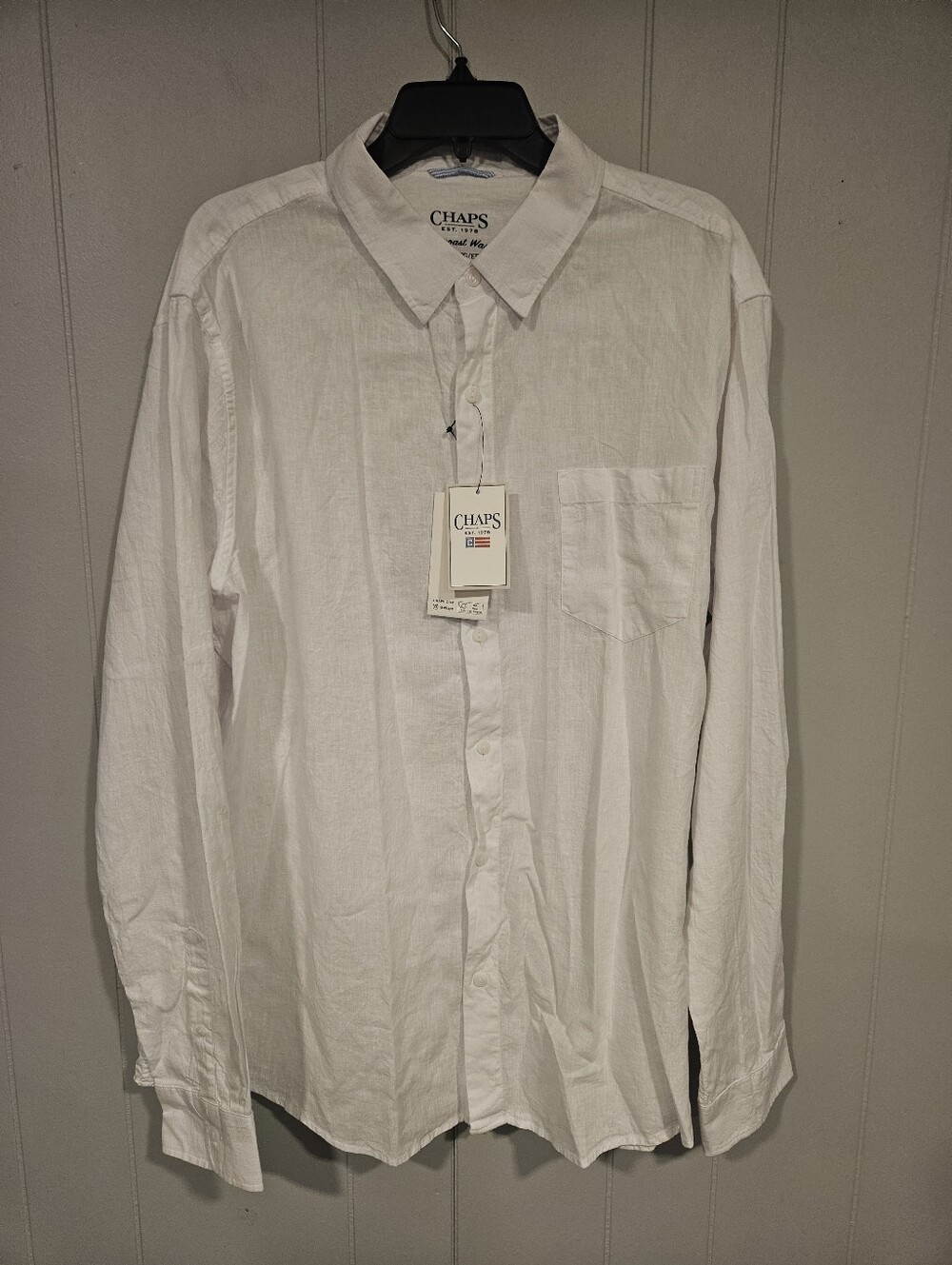 Chaps Seacoast Wash Mens XXL Linen Blend Button Down Shirt White Long Sleeve NWT